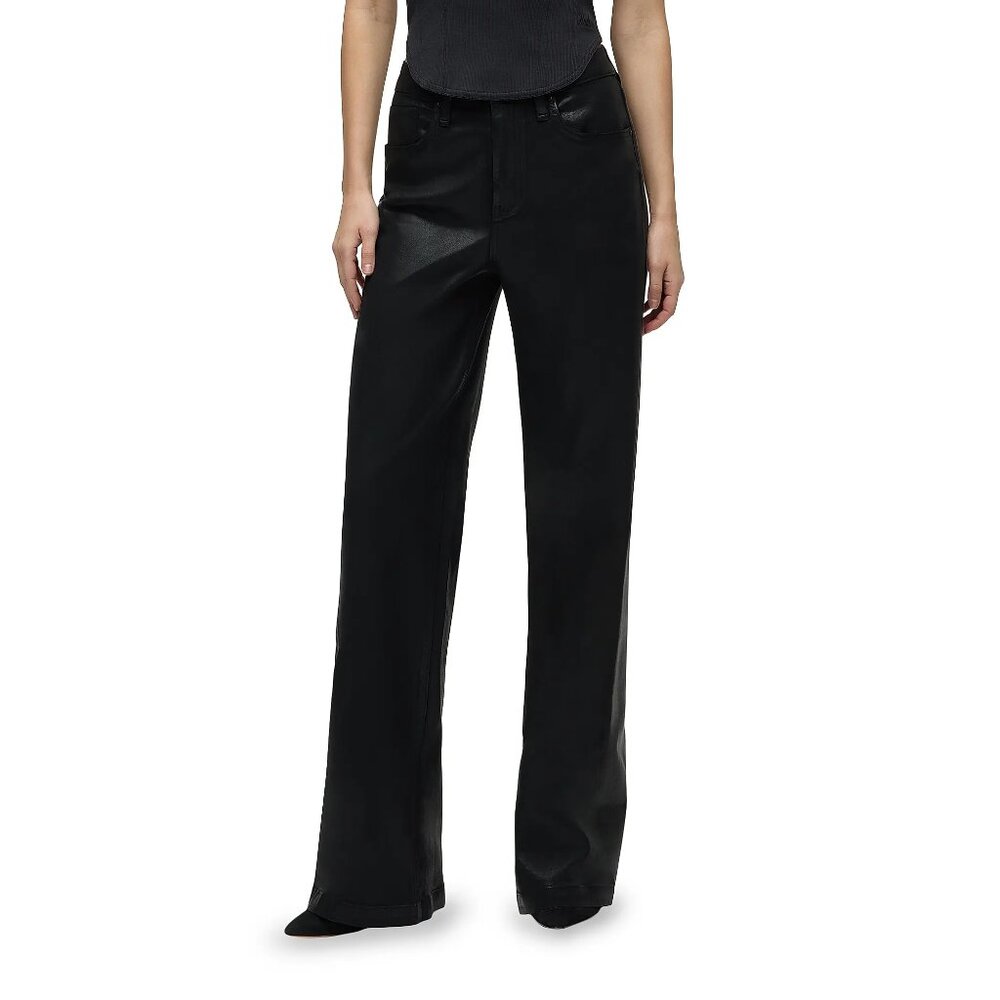 Hudson Jodie Coated-Denim High-Rise Wide-Leg Jeans Black Chick 32